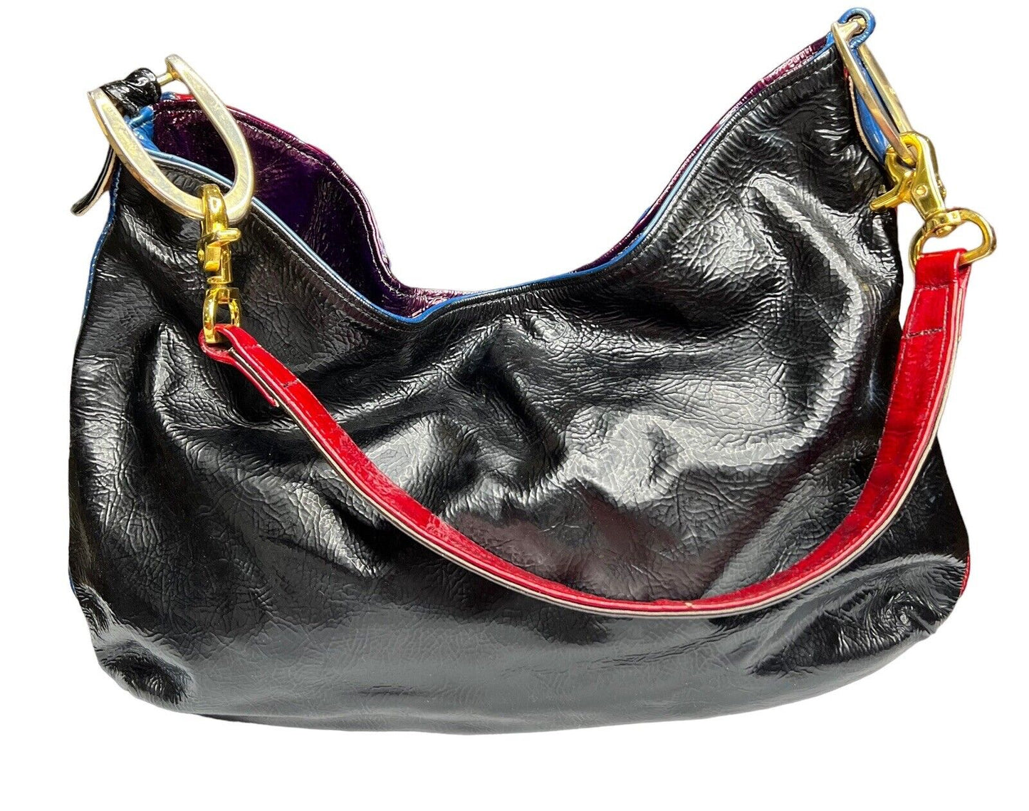 Andre Oliver Leather Patent Leather Color Block Shoulder Bag