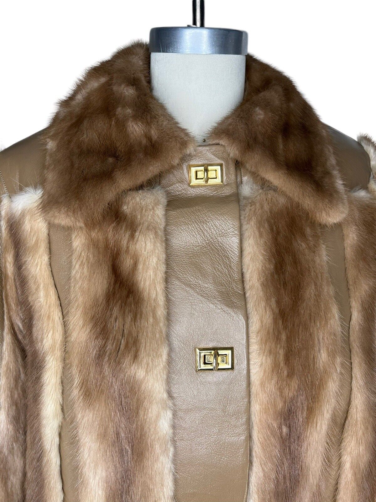 Furs By Blum Brooklyn NY Leather And Fox Fur 3/4 Length Jacket Size Small Medium