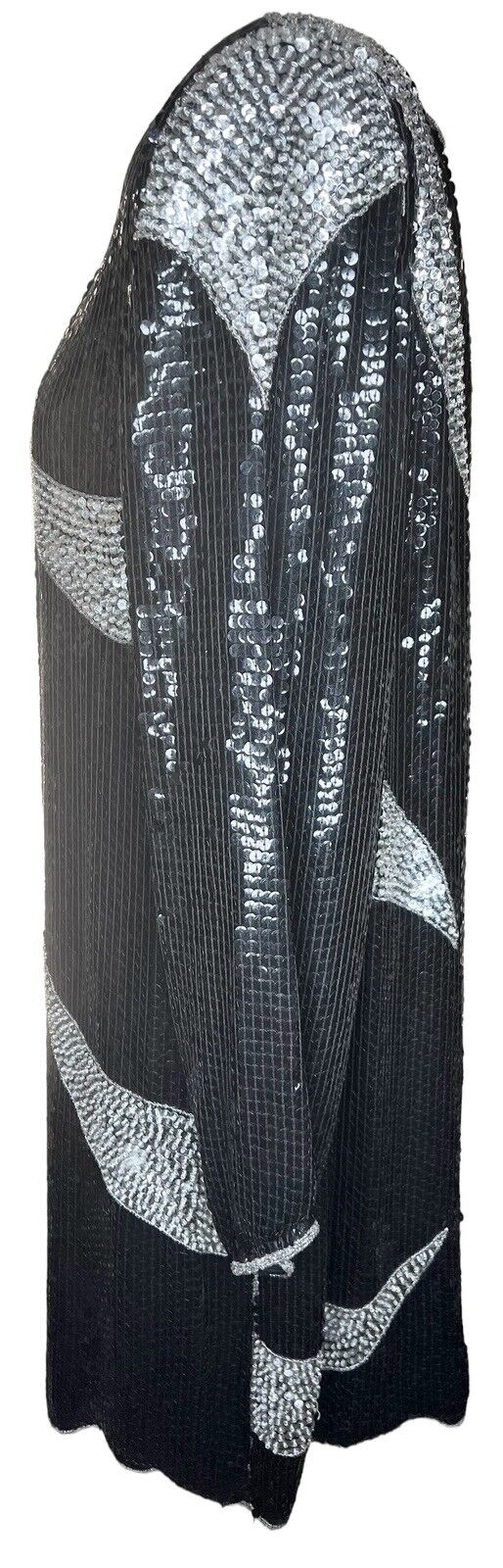 Women’s Silver & Black Silk Lined Sequined Knee Length Duster Size M/L