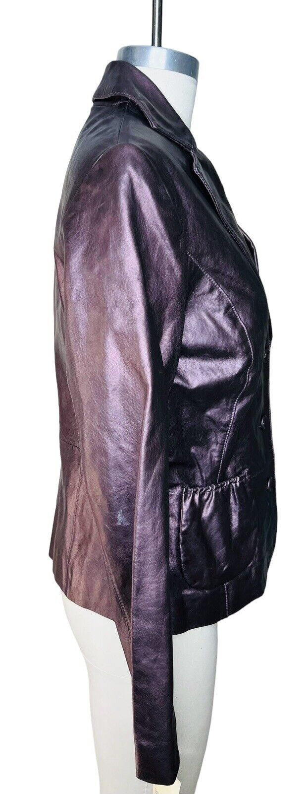 B Collection Metallic Purple Leather Slim Fit  Blazer Jacket Size Small