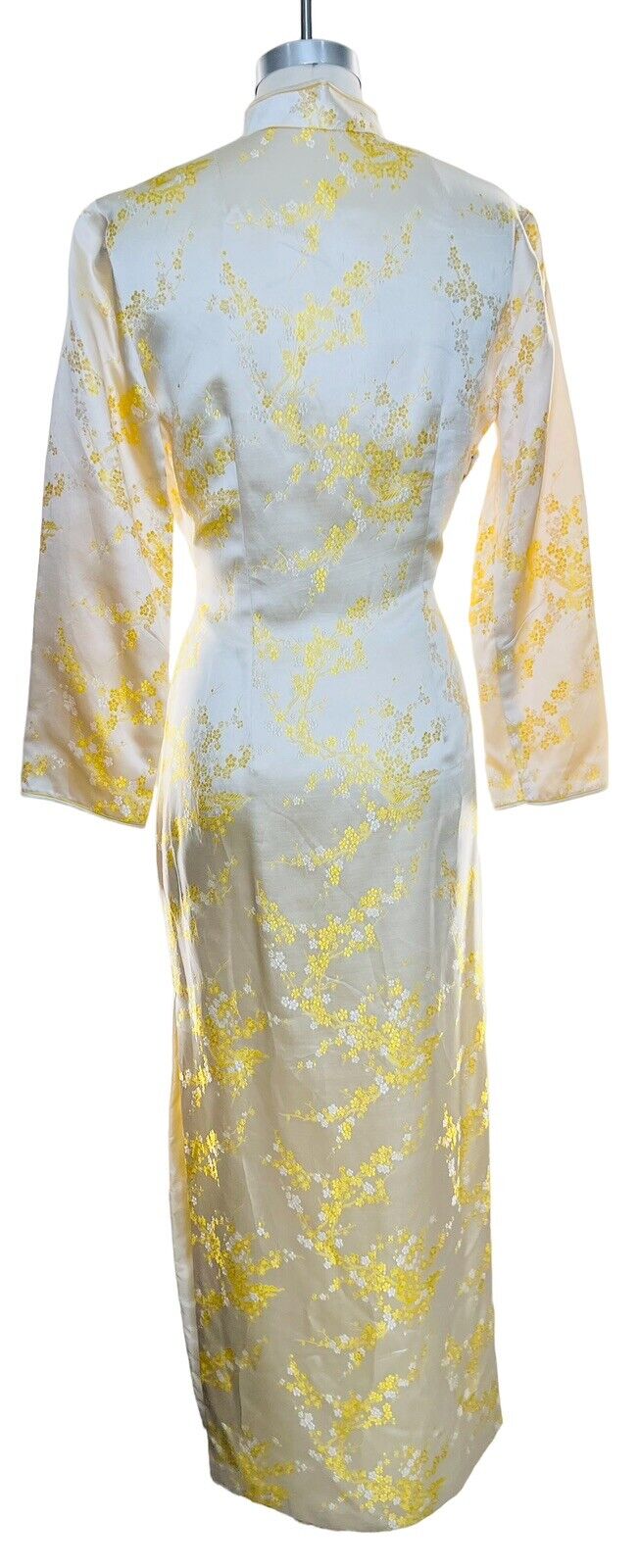 Yellow Satin Polyester Floral Print Kimono Dress Size S