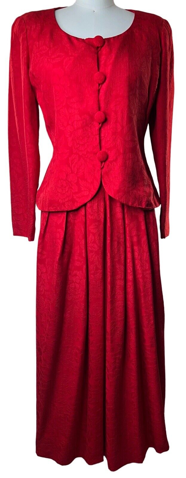 William Pearson Red Silk Skirt Suit With Pockets Size 6