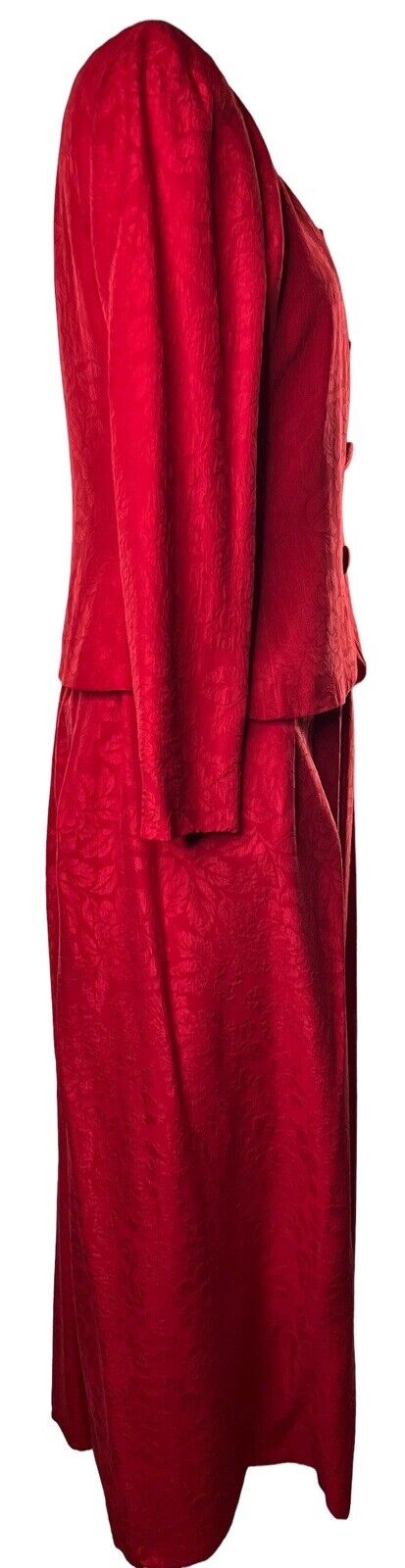 William Pearson Red Silk Skirt Suit With Pockets Size 6