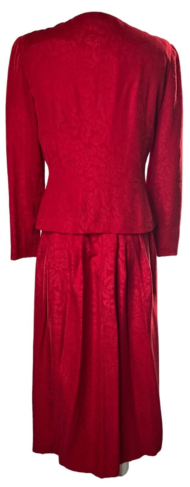 William Pearson Red Silk Skirt Suit With Pockets Size 6