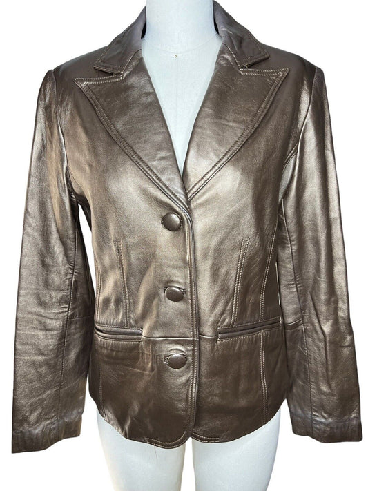 Bernardo Metallic Bronze Leather Blazer Size Small