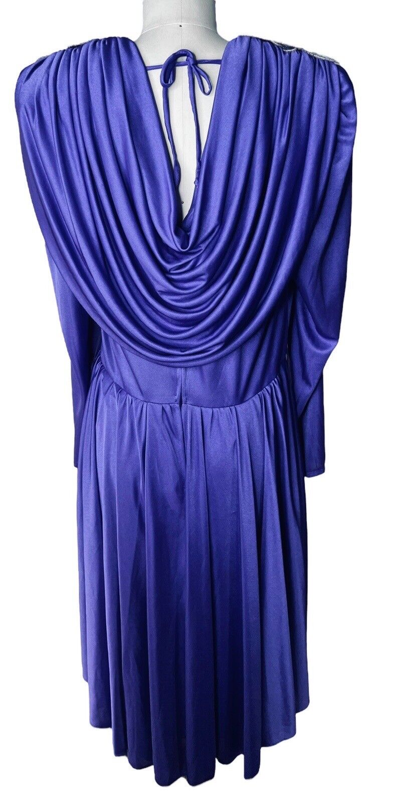 Filigree Purple Draped Dress Beaded Shoulder Epaulettes Size 16