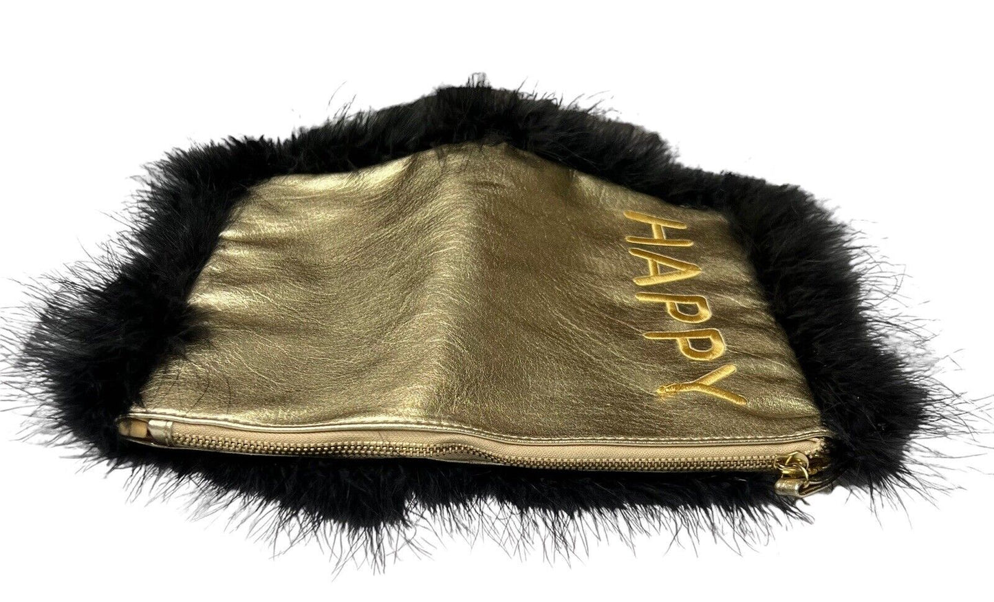 Gold Feather Vegan Metallic Leather Happy Folded Fold Over Clutch