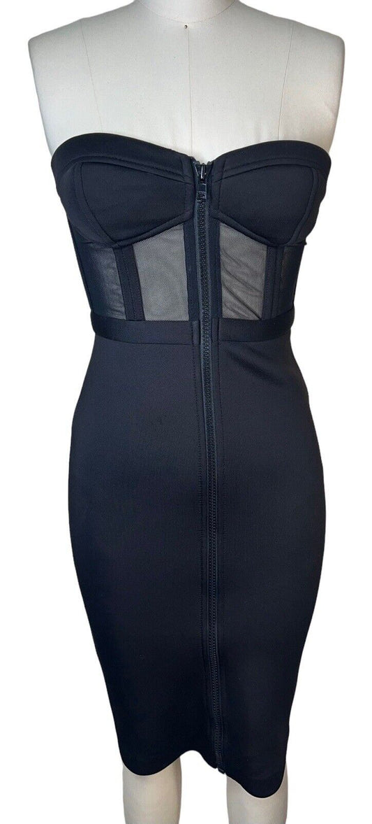 Women’s Nasty Gal Bodycon Nylon Mesh Black Strapless Mini Cocktail Dress