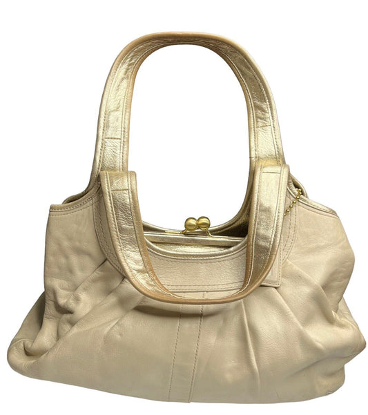 Coach Ivory & Gold Ergo Pleated Satchel Shoulder Bag 