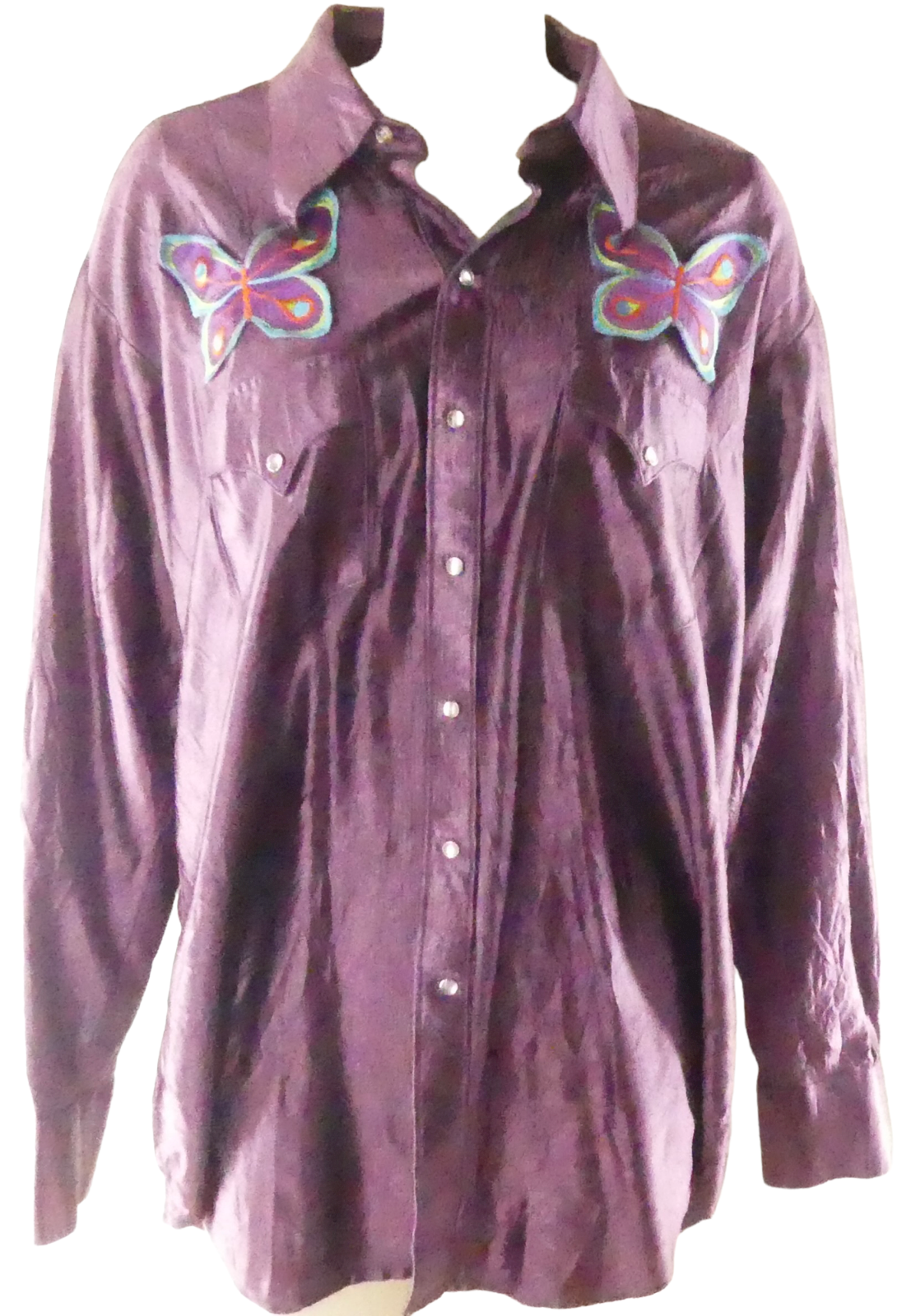 70s Button Up With Butterfly Embroidered Patches by Rockmount