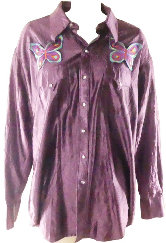 70s Button Up With Butterfly Embroidered Patches by Rockmount