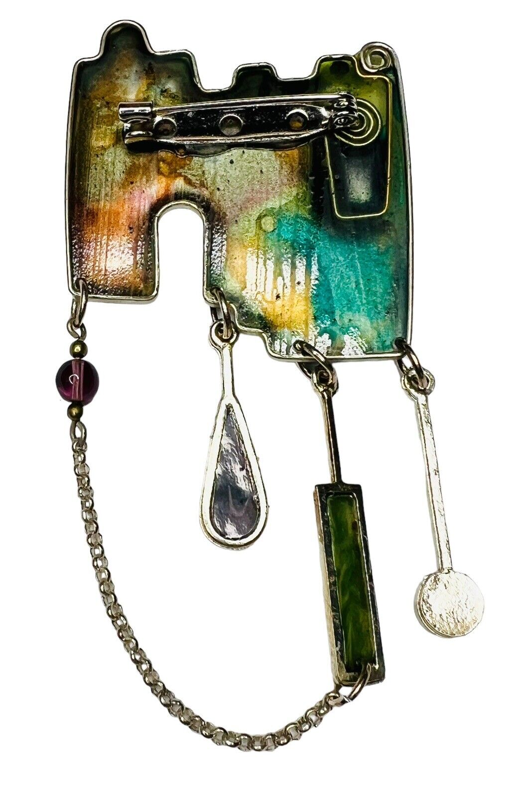 Yossi Steinberg Colorful Resin Abstract Hamsa Brooch