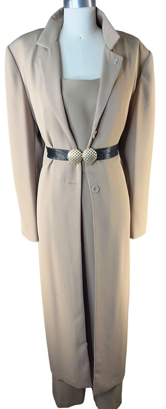 Fattaneh Bahari Tan Sleeveless Jumpsuit & Long-sleeve Duster Two-piece Set Sz 14